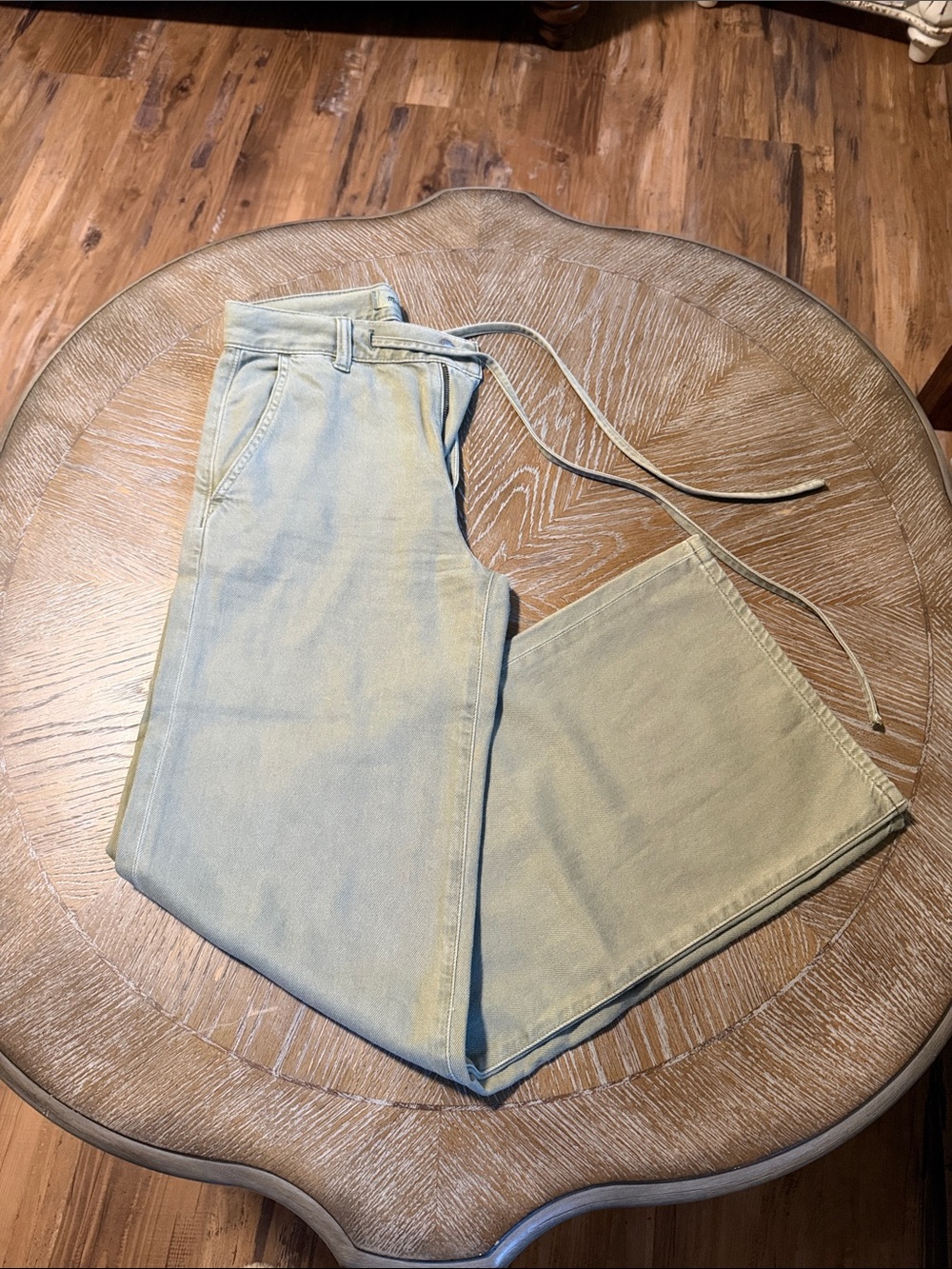 Madewell Light Sage Wide-Leg Pants with Waist Tie